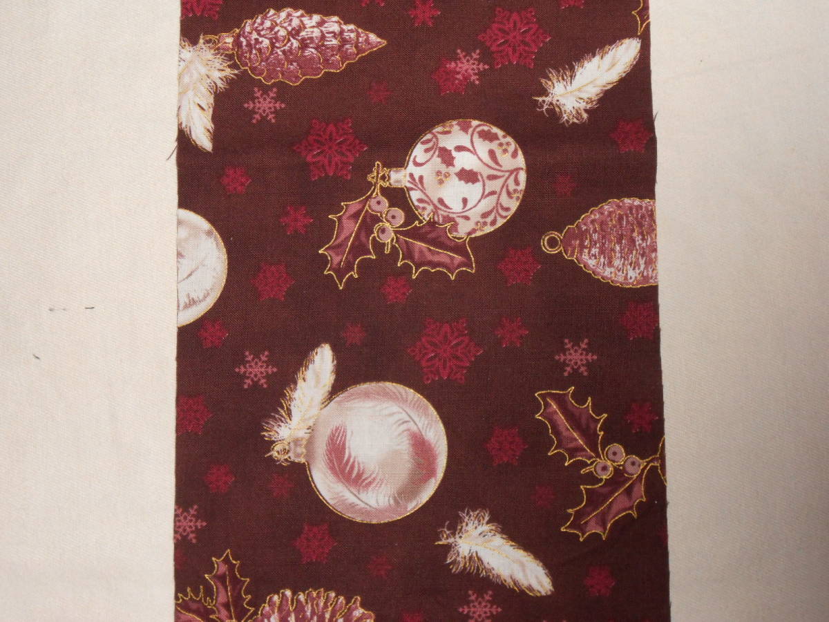 木綿の半衿、クリスマス！雪の結晶とオーナメント、ワイン色_画像2