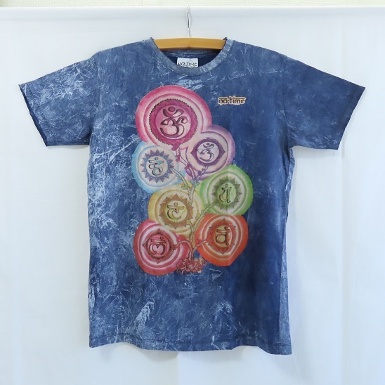 〓 新品 〓 アジアン Tシャツ 〓　チャクラ ツリー　オーム　フェス　エスニック　男女兼用　ウォッシュ加工　ブルー　おしゃれ　〓E546