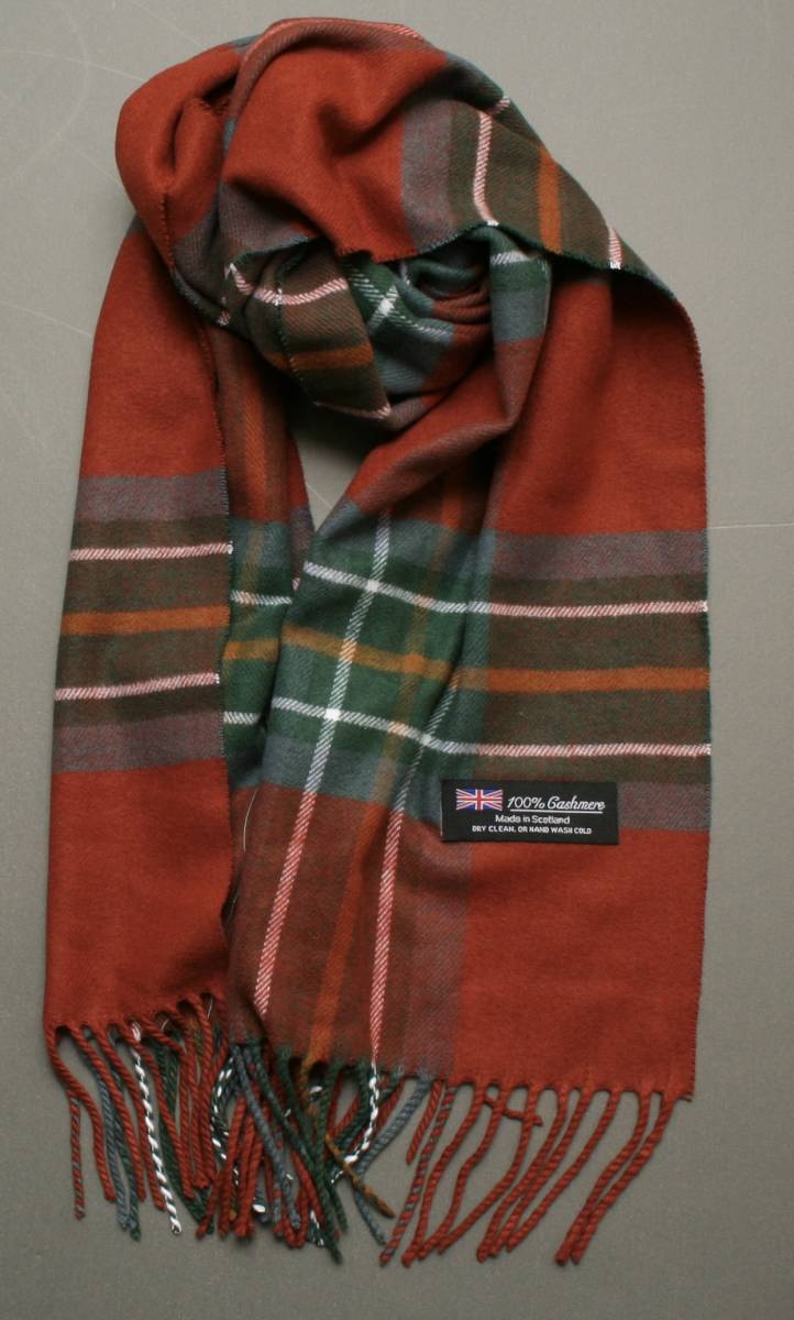 ＊新品＊スコットランド製 暖かカシミア100％おしゃれな色合いチェック柄マフラー　男女兼用 Scottish Cashmere Scarf