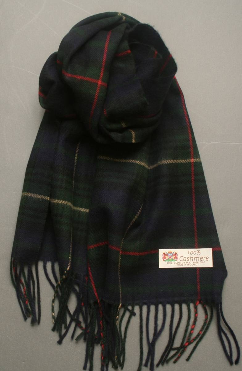 ＊新品＊イギリス製 暖かカシミア100％　トラッドなお洒落チェック柄マフラー　男女兼用 Cashmere Scarf_画像1