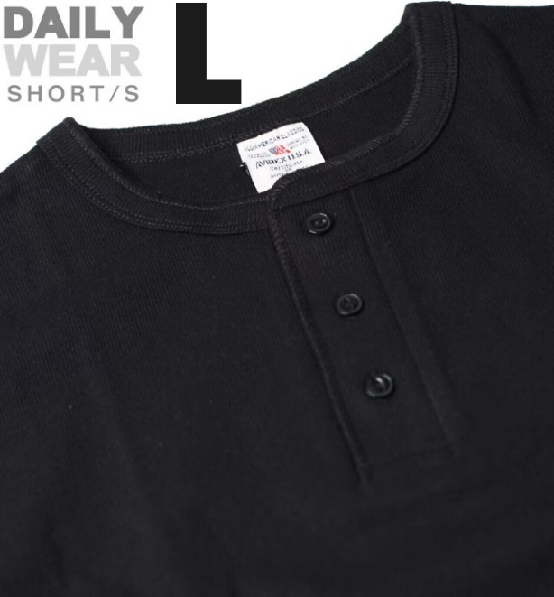 AVIREX アヴィレックス 半袖 ヘンリーネックTシャツ ブラック Lサイズ / DAILY RIB リブ デイリーウェア 新品 アビレックス 黒の画像1