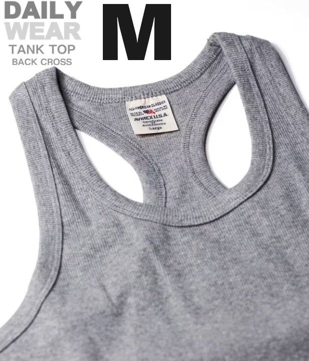 AVIREX リブ タンクトップ BACK CROSS グレー Mサイズ / 《DAILY》RIB TANK TOP バッククロス 灰色 デイリーウェア アビレックス_画像1