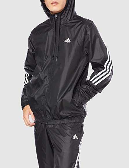 新品 定価9889 adidas フード付 セットアップ M 黒×白 上下 シャカシャカ パーカー ジャケット パンツ ジャージ_画像4