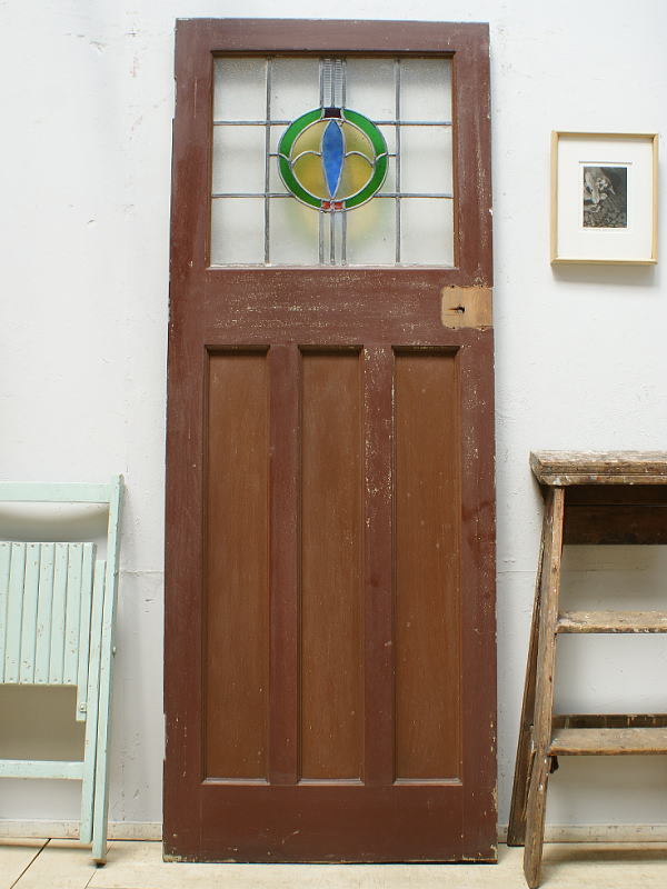 イギリス アンティーク ステンドグラス入り木製ドア 扉 建具 11926