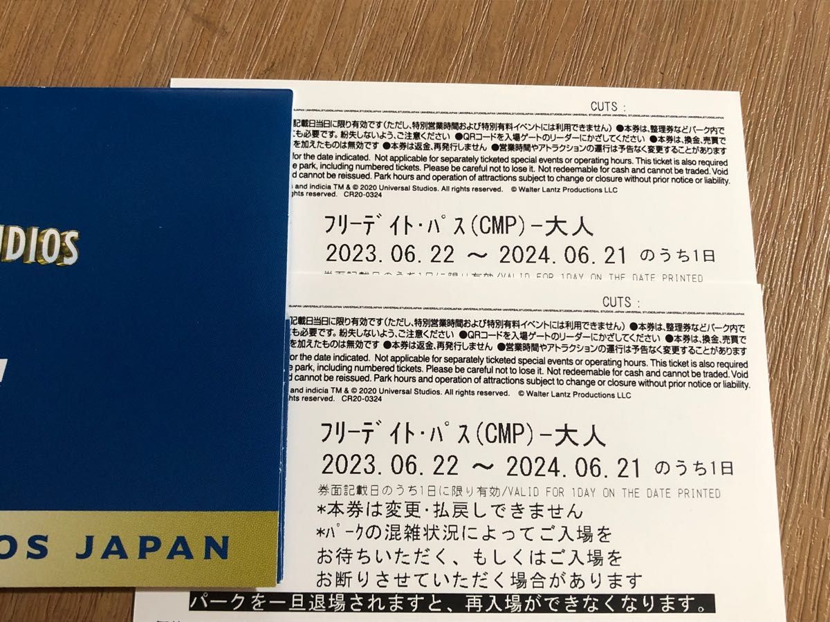 USJチケット ユニバチケット スタジオパス フリーデイトパス 大人２枚