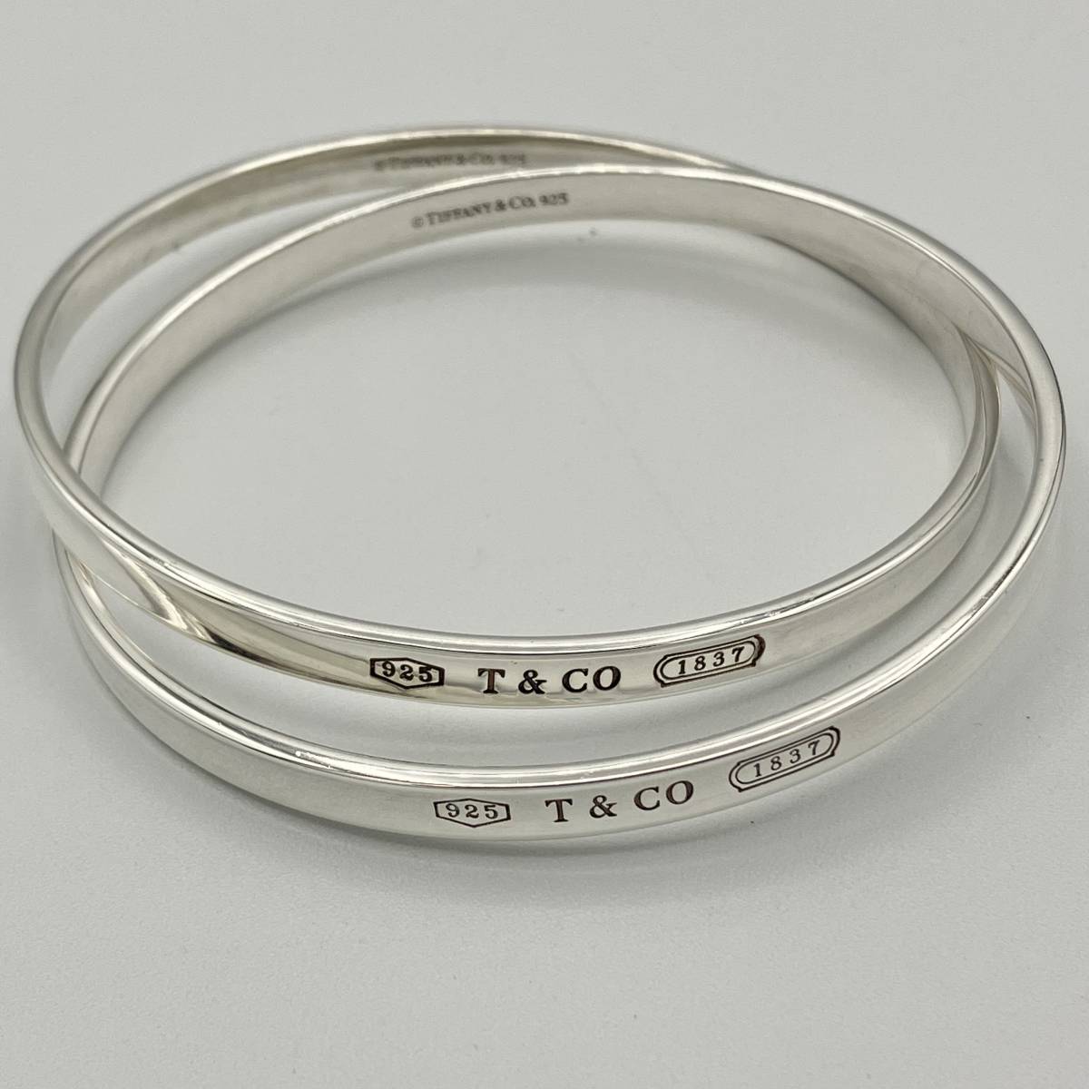 希少品 ティファニー 1837 インターロッキング ダブル バングル 2連 ブレスレット シルバー 925 Tiffany Double Silver  Bangle Bracelet