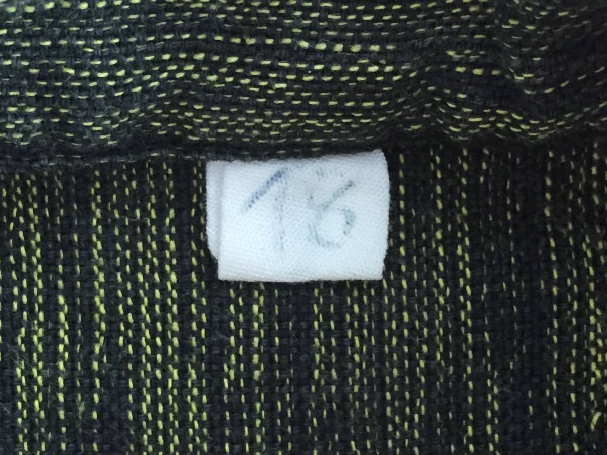 50's 60's ヴィンテージ ガテマラ グアテマラ シャツ 長袖 ジャケット 刺繍 ハンドメイド 猫目ボタン 比翼仕立て サイズ18 L 黄緑色？ _画像5