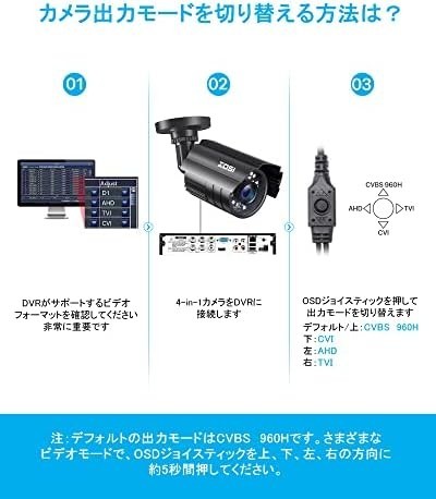 【新品送料無料】ZOSI 防犯カメラ 屋外 1080P 200万画素 アナログ/AHD/CVI/TVIカメラ 赤外線 3.6MM広いレンズ_画像8