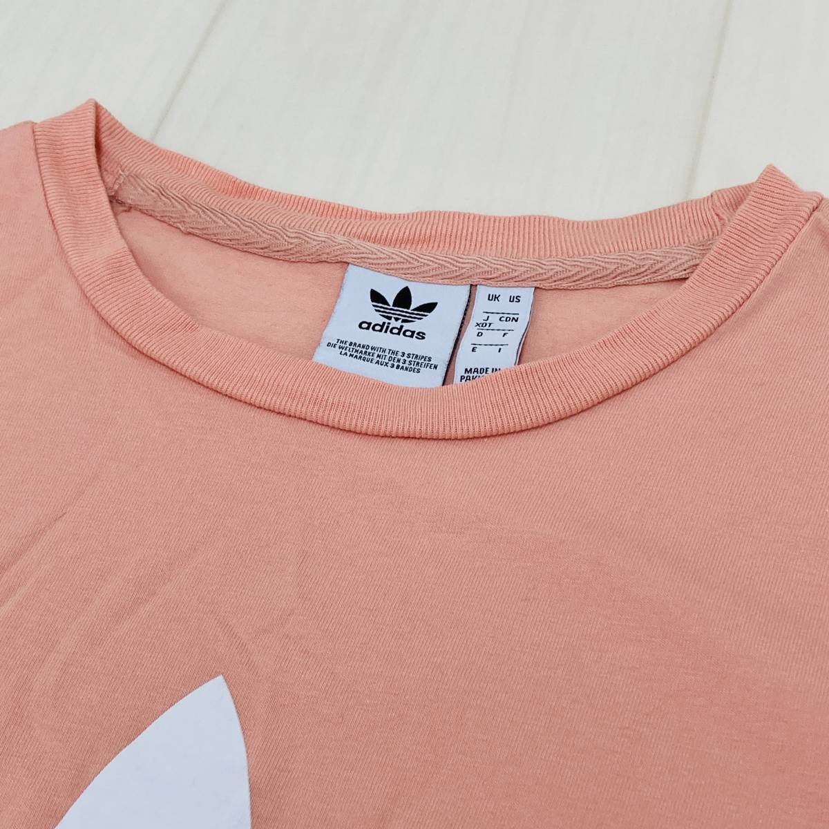 a03189 adidas アディダスオリジナルス レディース Tシャツ 半袖 薄手 ロゴプリント 綿混 ピンク 定番 万能 ベーシックカジュアルスタイル_画像7