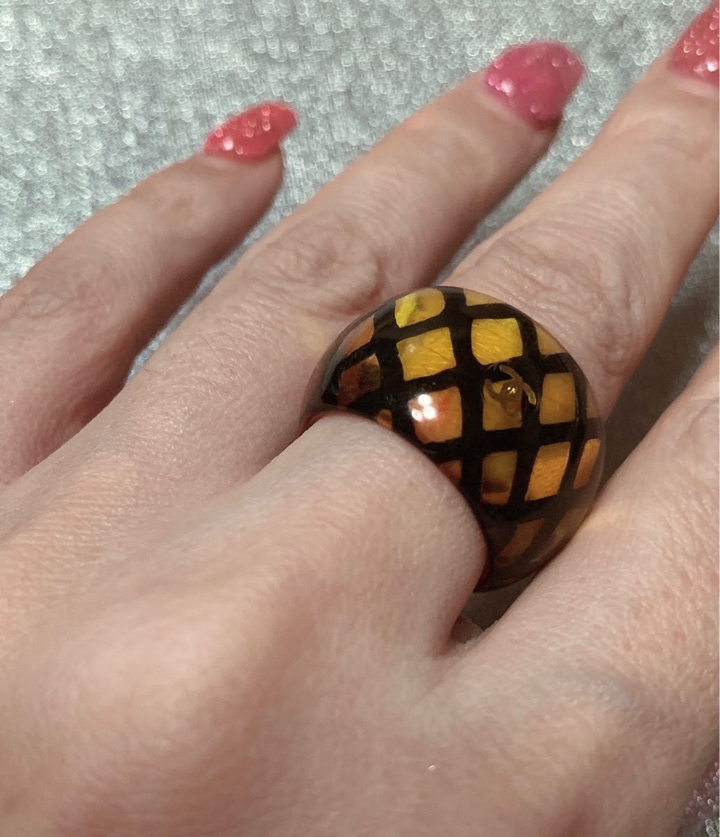 シャネル ヴィンテージ リング ピアス セット べっこう風 クリア シャネル ヴィンテージ リング ピアス セット べっこう風 クリア