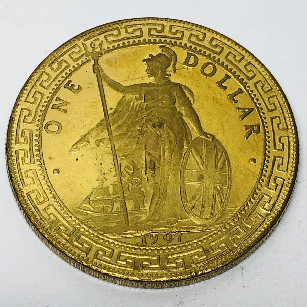 C112外国硬貨 イギリス領 香港 1907 壹圓 貿易銀 海外古銭 コレクションコイン 貨幣 記念メダル　重さ約25.81g_画像1