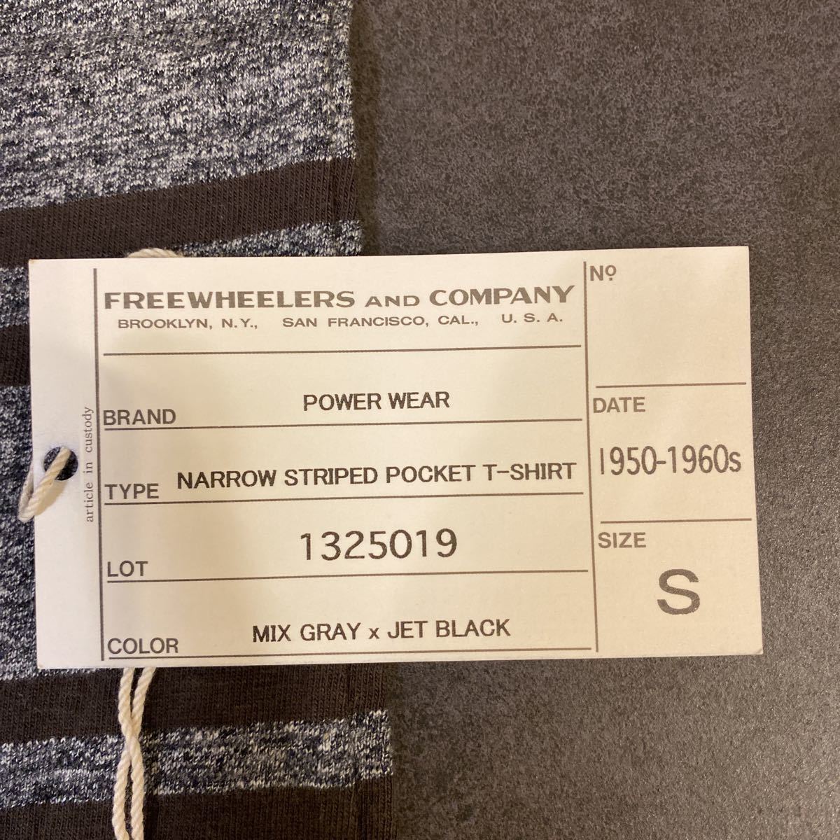FREEWHEELERS POWER WEAR タイプ:NARROW STRIPED POCKET T-SHIRT 色:MIX GRAY×JET BLACK サイズ:36-38 S_画像2