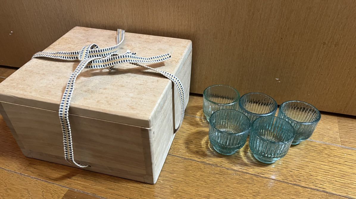 アンティーク 明治～昭和初期 新案盃 ガラス 5客 酒器 吹き型ガラスの画像1