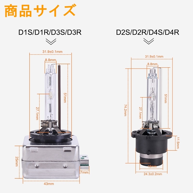 HID ヘッドライトバルブ ロービーム N-BOX+ JF1 JF2 キセノン D2R プラス H24.7～H30.3 ホンダ 6400lm 8000K_画像2