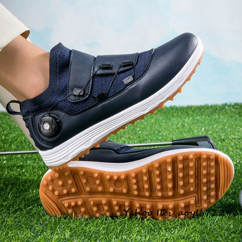 最高級★ゴルフシューズ 運動靴 メンズ 4E 幅広 スニーカー スポーツシューズ ダイヤル式 フィット感 新品 防水性 耐久性 ネイビー 26cm