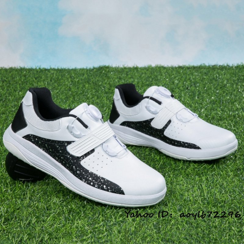 日本製】 ダイヤル式 新品 ゴルフシューズ 高級品 運動靴 25cm 白*黒