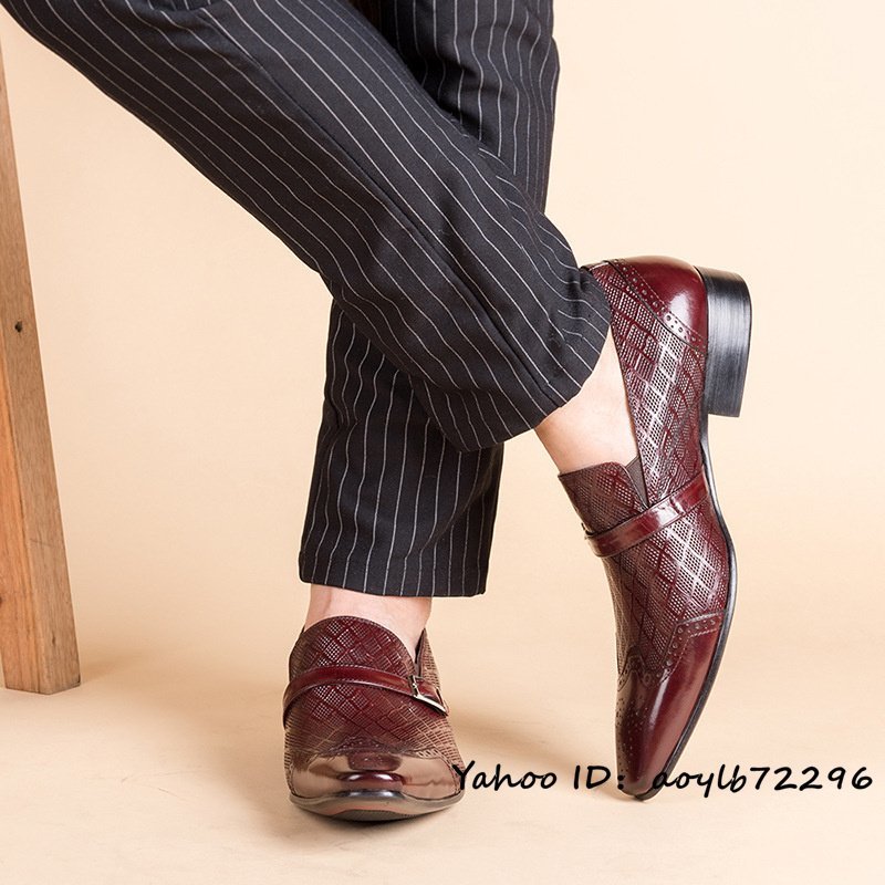 最高級★ビジネスシューズ 超希少 本革 レザーシューズ 職人手作り モンクストラップ メンズ 紳士靴 フォーマル 牛革 革靴 レッド 27cm_画像8