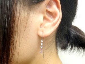ピアス 18金 メンズ グラデーション ロングアメリカン ホワイト