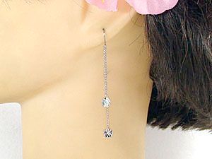 ピアス 18金 揺れる アクアマリン ダイヤモンド ホワイトゴールドk18 18k ロング 揺れる フラワー ダイヤ シンプル_画像3