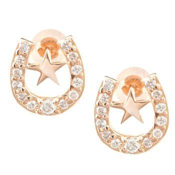 ピアス 18金 メンズ ダイヤモンド 馬蹄 ホースシュー スター 星 スタッド ピンクゴールドk18 18k 0.26ct 天然石 バテイ 宝石_画像1