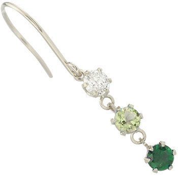最も キュービックジルコニア ペリドット エメラルド 片耳ピアス