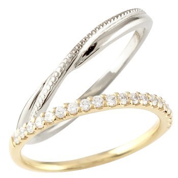 ペアリング ペア 結婚指輪 マリッジリング ハーフエタニティ ダイヤモンド イエローゴールドk18 ホワイトゴールドk1818金華奢