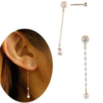 人気商品!】 18金 ピアス 揺れる チェーン 揺れる 2way 18k ピンク