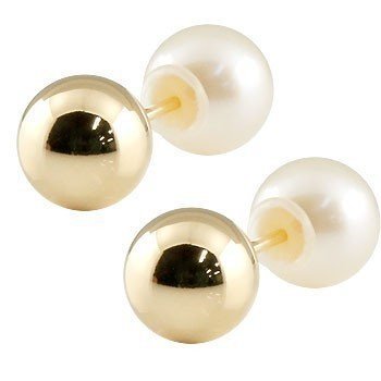  earrings 18 gold men's circle sphere 6mm yellow gold k18 18k stud First metal pearl catch simple for man pearl formal 