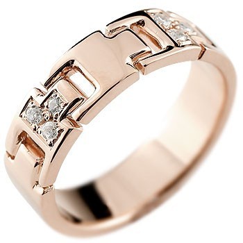 リング ゴールド ピンキーリング ダイヤモンド指輪 ダイヤモンドリング ピンクゴールドk18 ダイヤ 幅広指輪 18金 ストレート_画像1