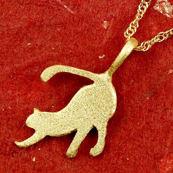 純金 ネックレス 24金 レディース ゴールド 猫 24K ペンダントトップ ゴールド k24　チェーン 40cm ねこ ネコ 猫モチーフ
