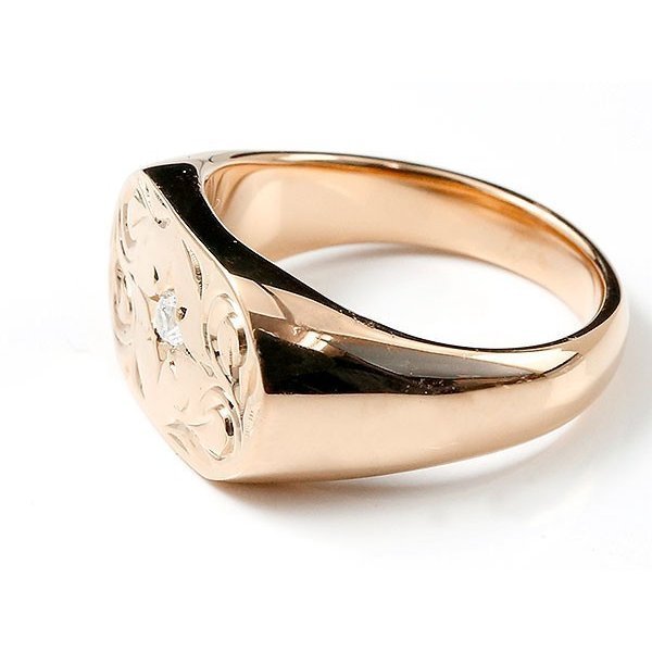 ハワイアン メンズ リング ダイヤモンド ピンクゴールドk18 印台 指輪 幅広 ハワイアン ダイヤ 一粒 18金 トレジャーハンター_画像2