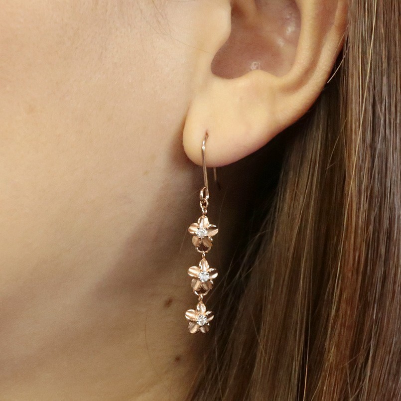 100%正規品 ハワイアン ピアス 片耳ピアス フラワー 花 18金 ロング