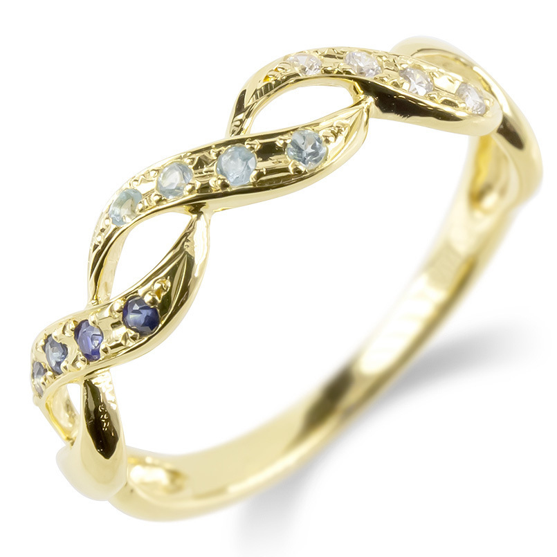 【海外限定】 婚約指輪 ダイヤ 安い ゴールド リング ダイヤモンド ブルートパーズ サファイア スクロール 指輪 10金 10k イエローゴールドk10 トパーズ