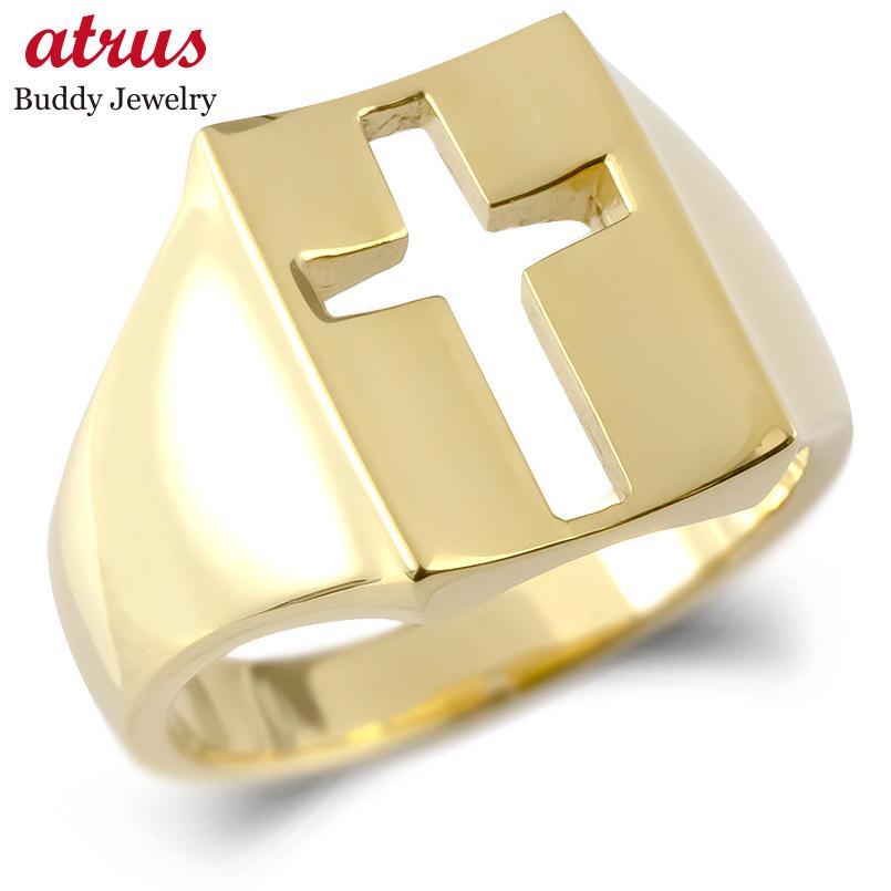 18 gold ring men's Cross signet ring sig net ring Gold yellow gold k18 metal 10 character . simple wide width man 