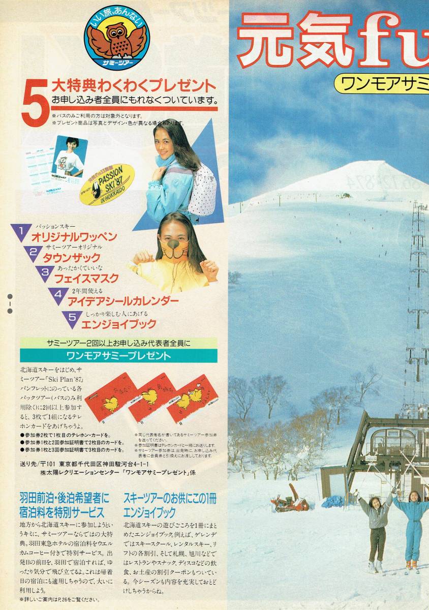 '87 サミーツアー北海道SKI・パンフレット 表紙のみ　日焼けギャル_画像2