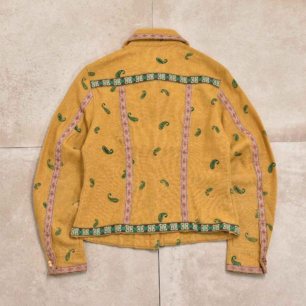 レディース S相当 80～90s チロルテープ刺繍 ペイズリーベロアプリント ウール トラッカージャケット ヴィンテージ 80～9_画像3