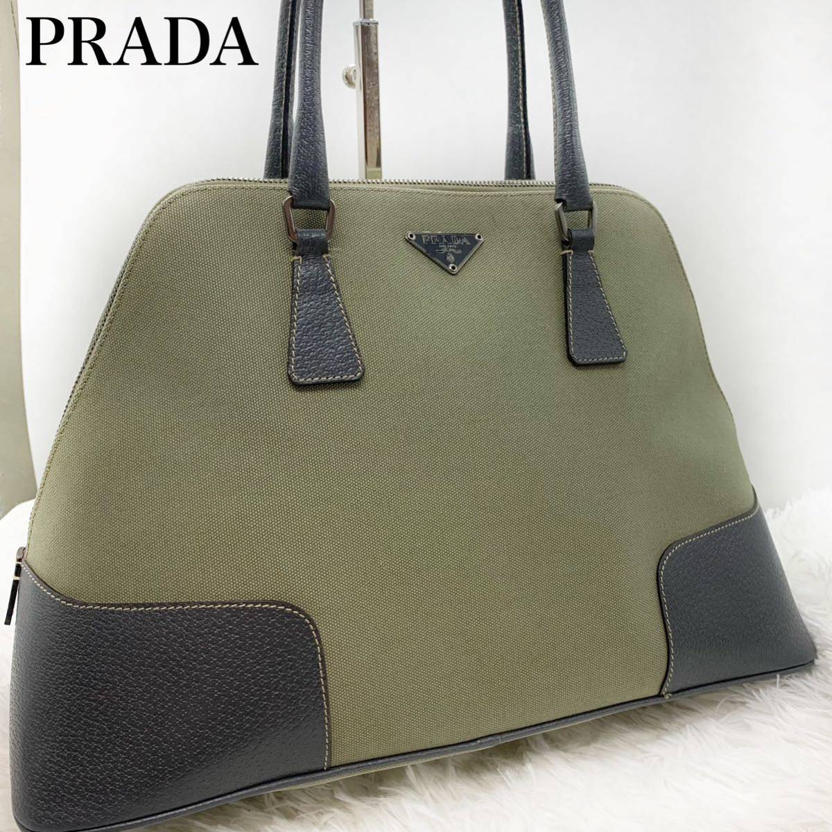 男性に人気！ 美品！PRADA プラダ キャンバス×レザー ショルダーバッグ