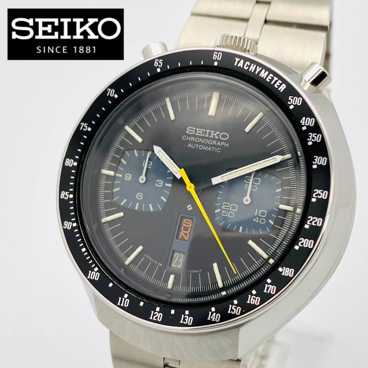 即決◆極美品 SEIKO セイコー 5 スポーツ Speed-Timer 黒馬◆6138-0040 クロノグラフ  自動巻/ブルヘッド/ヴィンテージ/メンズ腕時計/茶馬/B