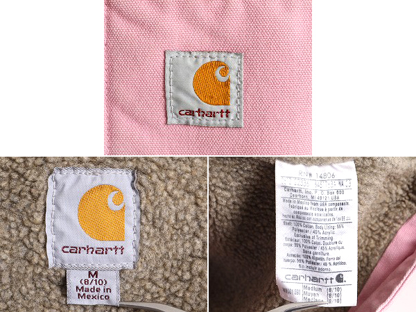 US企画 カーハート モックネック 裏 ボア ダック ベスト レディース M / 古着 CARHARTT パイル フリース フルジップ ワーク 重ね着 ピンク_画像3