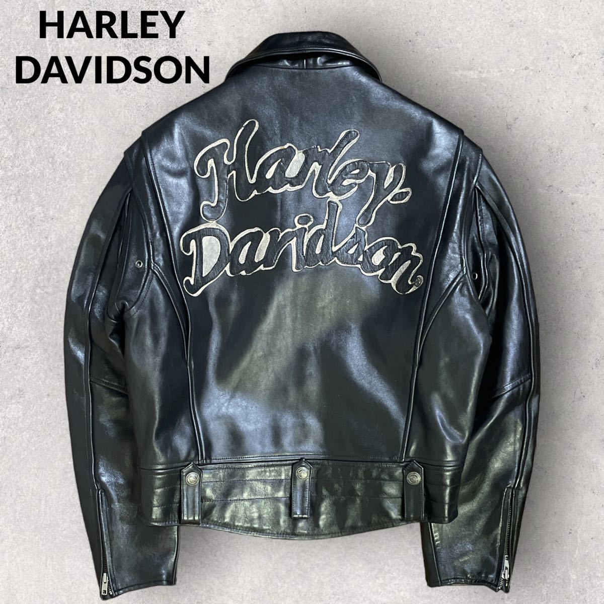 美品 HARLEY DAVIDSONハーレーダビッドソン バックロゴ 馬革 シングルライダースジャケット サイズS ブラック