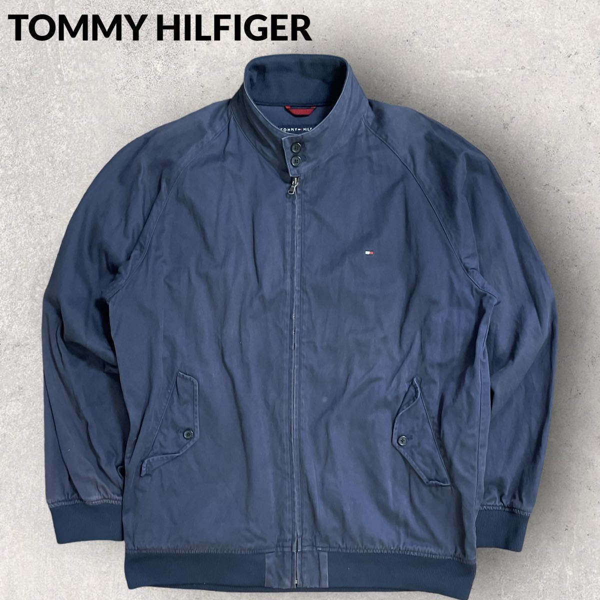トミーヒルフィガー 90s 00s 立ち襟 ロゴ刺繍 スウィングトップ ナス紺-