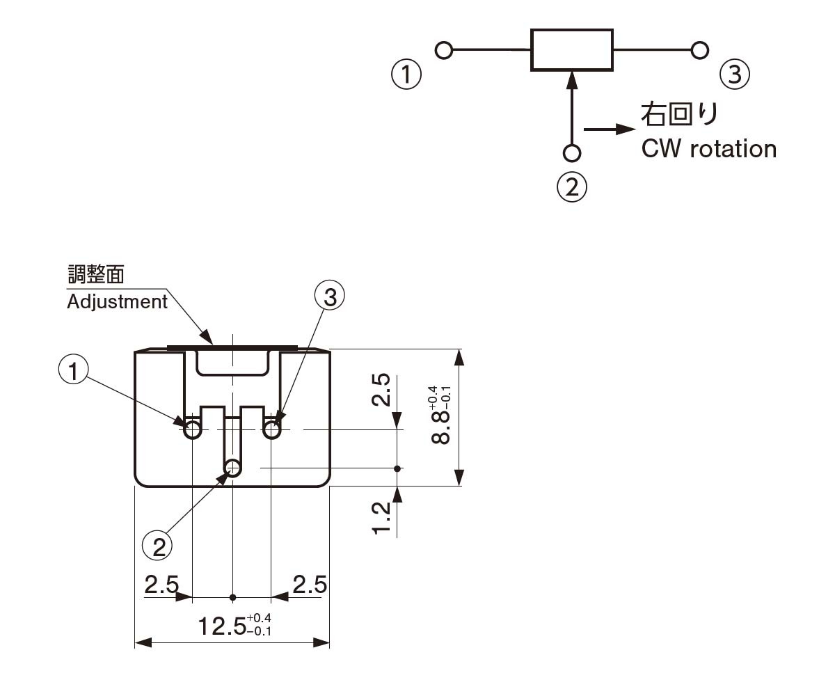 Nidec（旧コパル）　RJ-13S　50kΩ　1回転型トリマポテンショメーター（側面調整）　新品2個B_画像3