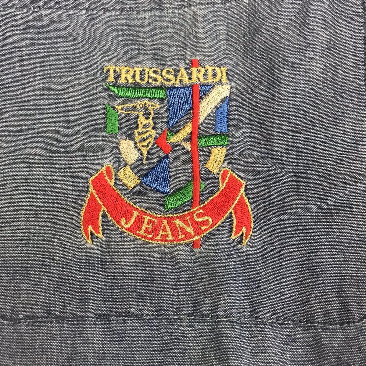  Trussardi TRUSSARDI кнопка down рубашка джинсы cut and sewn Denim цвет Logo вышивка b люмен z мужской 48 размер ♭*-