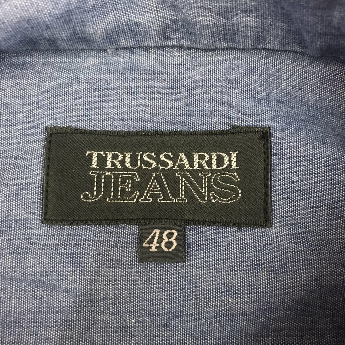  Trussardi TRUSSARDI кнопка down рубашка джинсы cut and sewn Denim цвет Logo вышивка b люмен z мужской 48 размер ♭*-