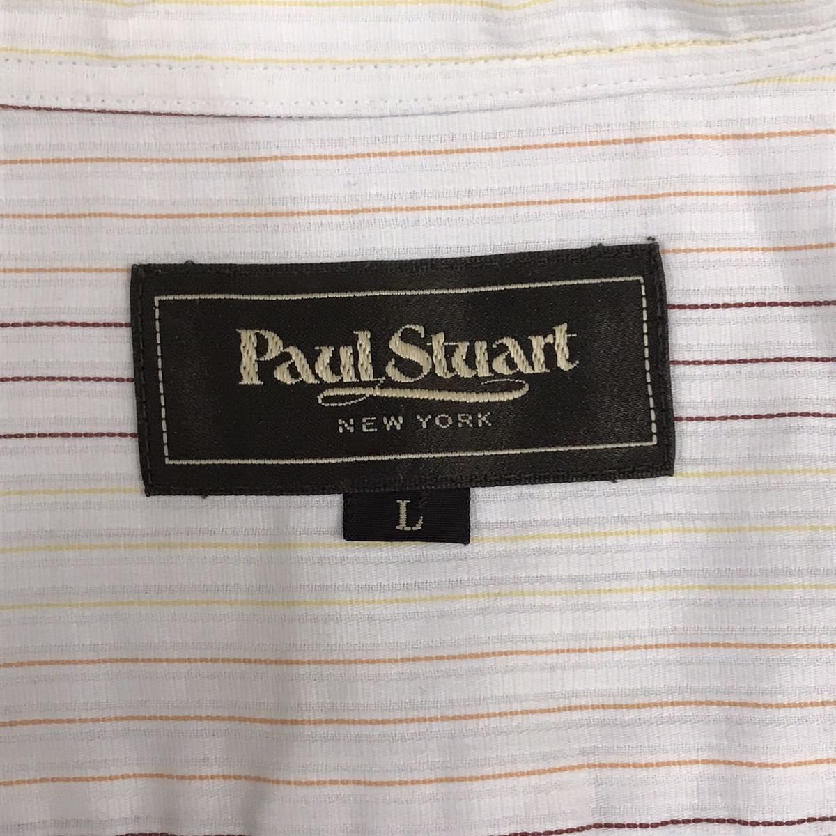 ポールスチュアート Paul Stuart ボタンダウンシャツ ビジネスシャツ 綿100% 半袖 ストライプ マルチカラー 三陽商会 メンズ Lサイズ £□