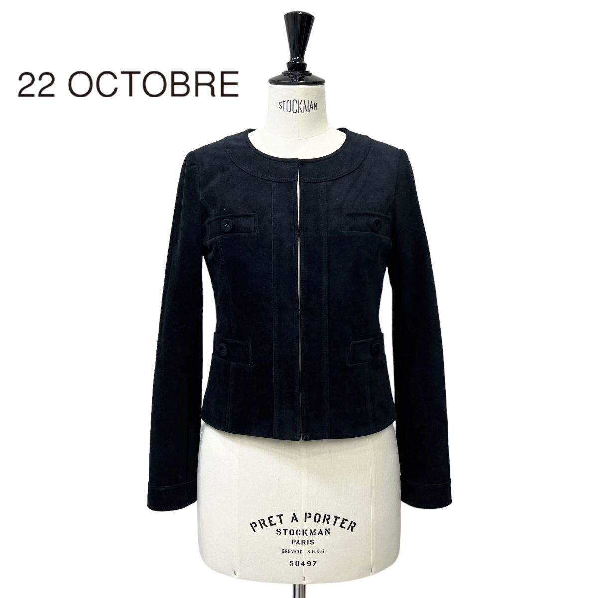  beautiful goods * 22 OCTOBRE Van du- Okt -bru fake suede no color jacket 38 (M) lady's black Tokyo style made in Japan 