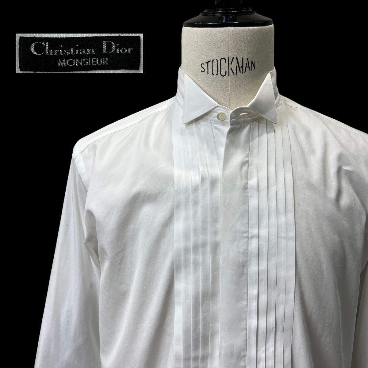 貴重 Christian Dior クリスチャン ディオール / 長袖 ピンタック ドレス シャツ / メンズ 白 ホワイト Vintage オールド