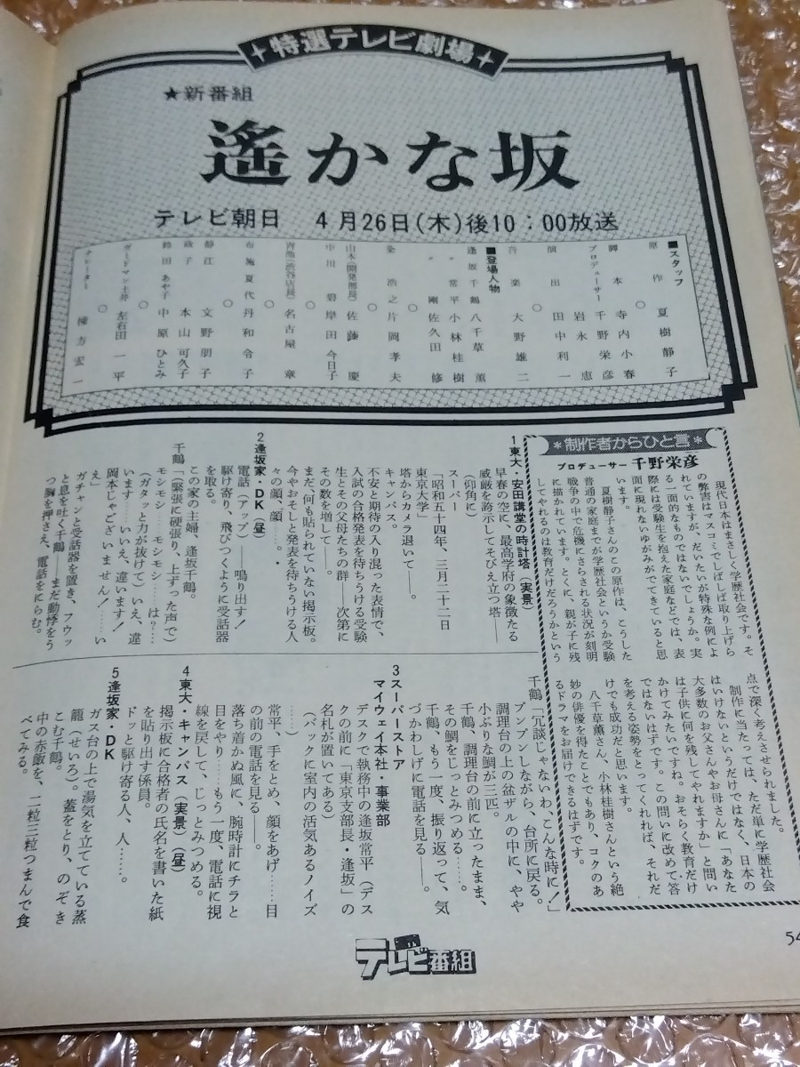 □週刊テレビ番組 昭和54年(1979)17号 表紙:山口百恵 北国から来た女/夏樹静子 遥かな坂 シナリオ/ミュージックボンボン 原田潤 寺島しのぶの画像8