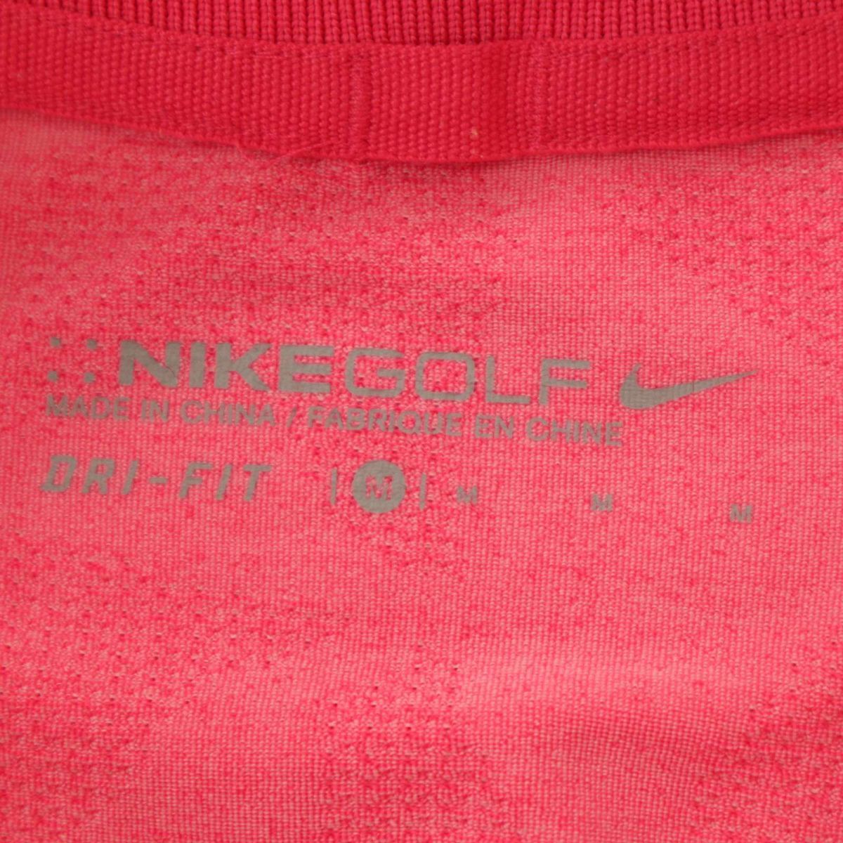 NIKE GOLF ナイキ ゴルフ 通年 長袖 ロゴ刺繍★ ストレッチ ポロシャツ Sz.M　メンズ ピンク　C3T07320_8#C_画像6