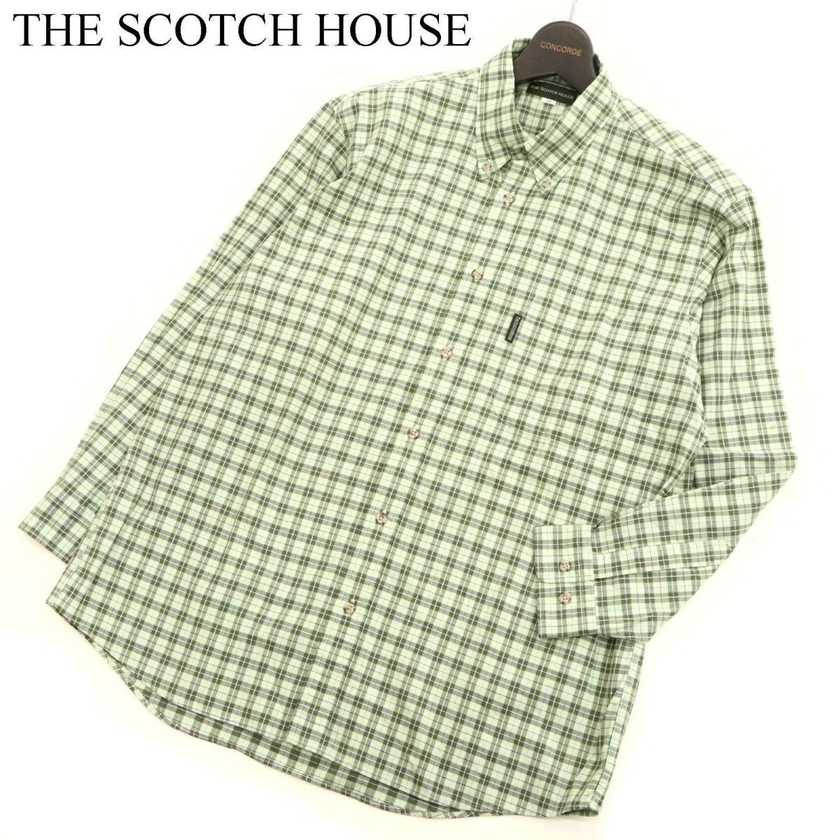 THE SCOTCH HOUSE スコッチハウス 通年 長袖 胸ロゴ★ ボタンダウン チェック シャツ Sz.M　緑 メンズ　C3T07549_9#C_画像1